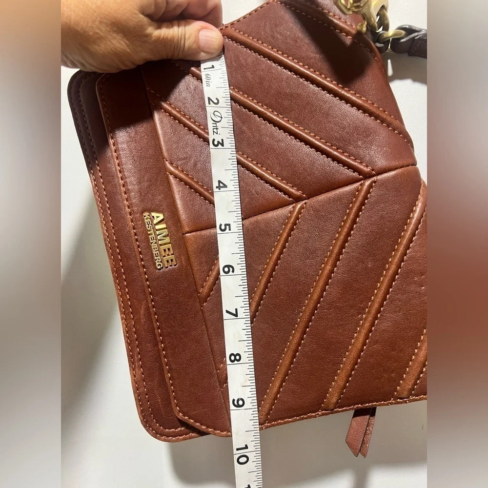Aimee Kestenberg Quilted Leather Crossbody Tan Gold Chain Top Handle Bag